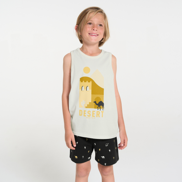 بيجاما صيفية جيرسيه من قطعتين، سوداء اللون للأولاد